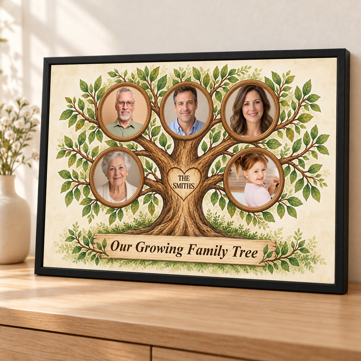 Our Growing Family Tree - Personalized Canvas, Grandparents Family Tree Multi-Photo
