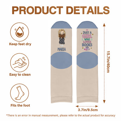 Just A Girl Who Loves Books - Personalized Middle Tube Socks, Gift For Book Lovers, Just A Girl Collecting Stories Socks Gift