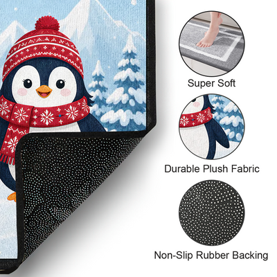 Together Is Our Favorite Place to Be - Personalized Doormat, Penguin Family Door Mat, Christmas Porch Mat, Family Holiday Gift