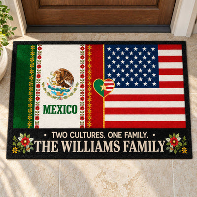 Two Cultures One Family - Personalized Doormat, Mexico USA Family , Culture Home Decor