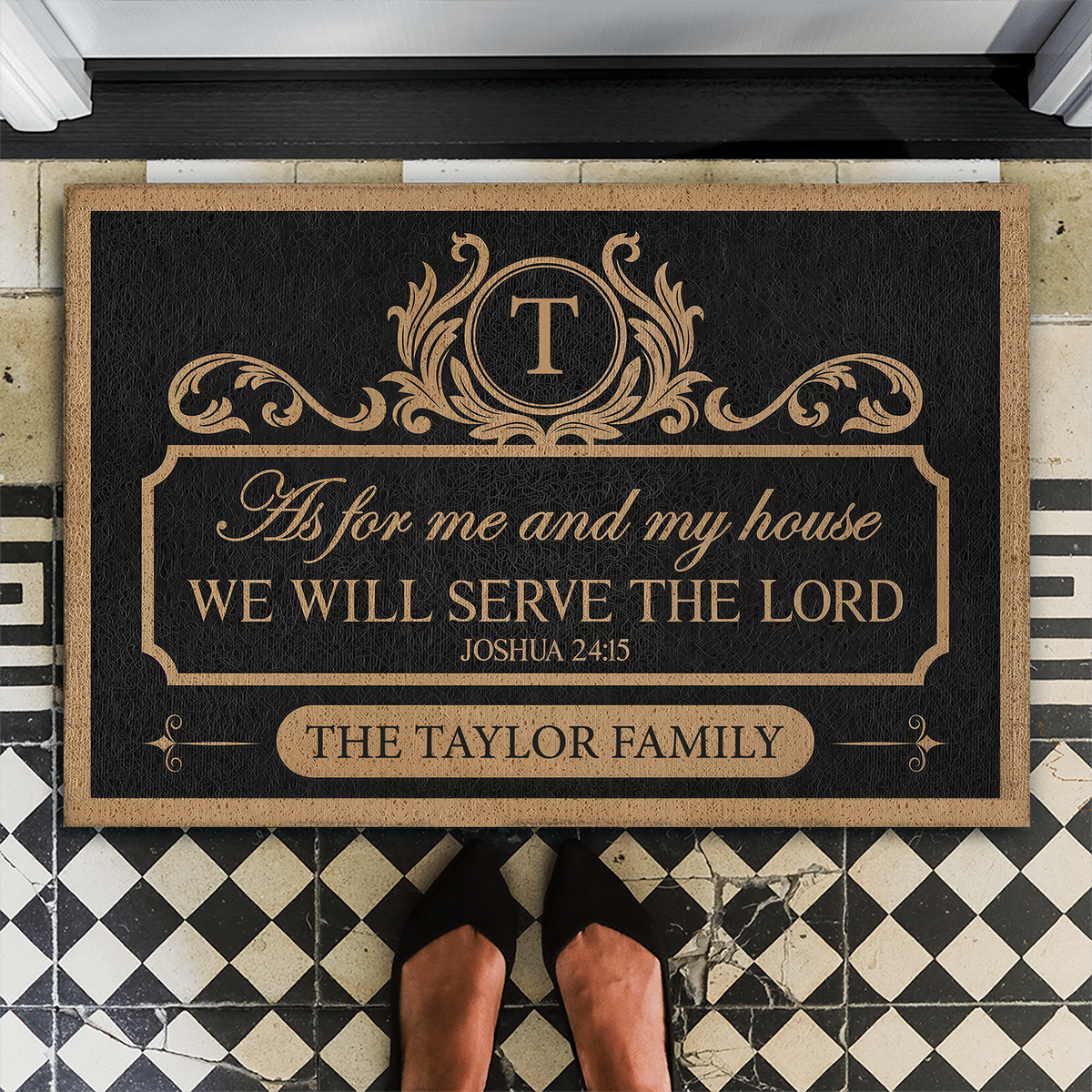 Family Serve The Lord - Personalized Doormat, Gift For Family, Family Doormat Home Decor