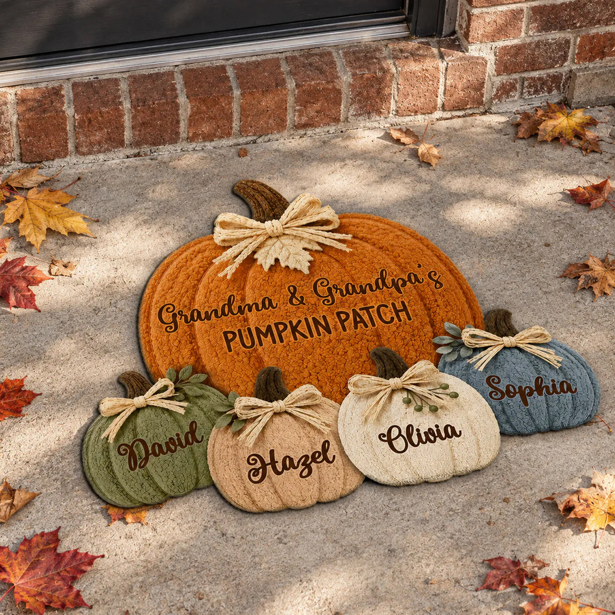Grandma’s Little Cute Pumpkins - Personalized Doormat Custom Shape, Gift For Family, Grandma’s Pumpkin Doormat