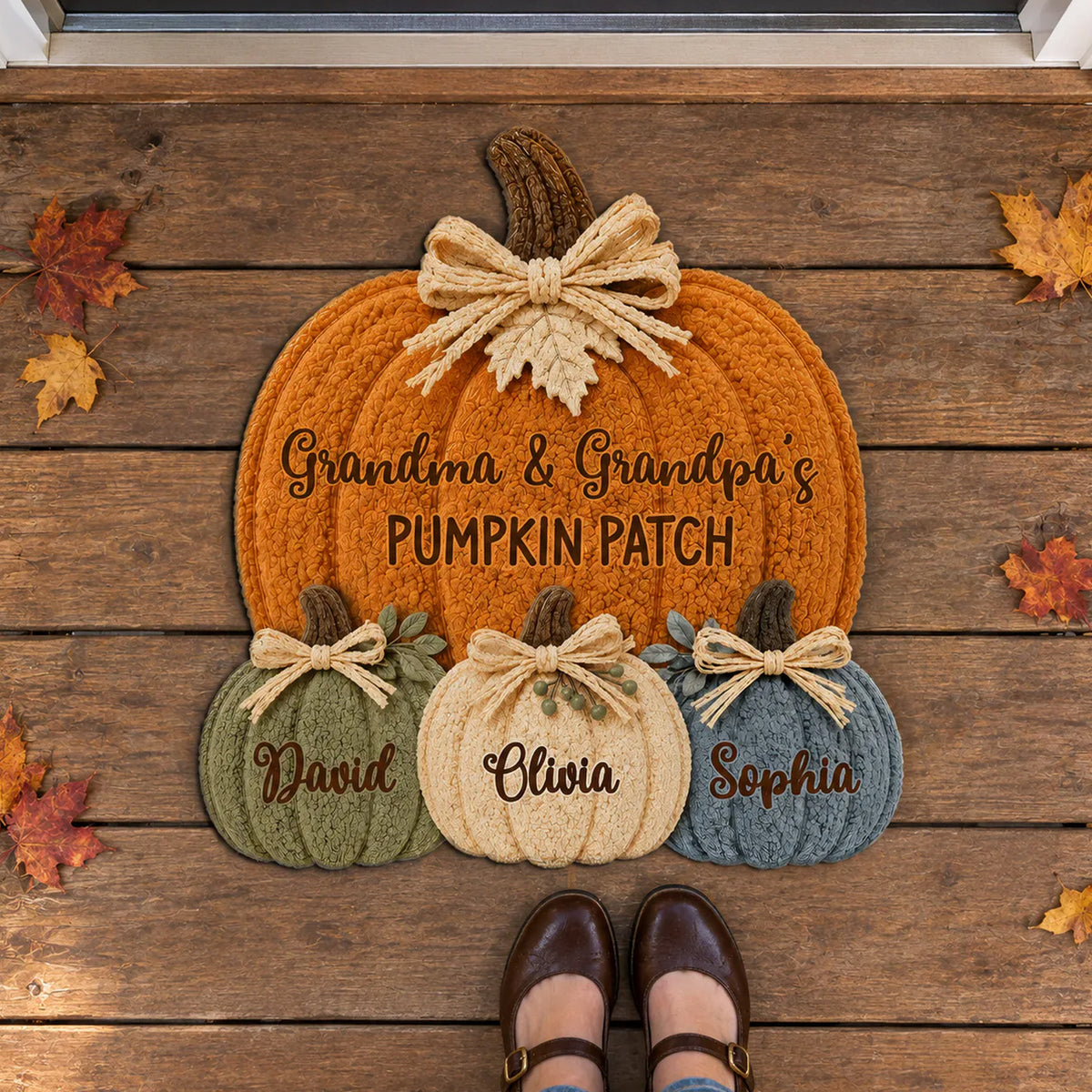 Grandma’s Little Cute Pumpkins - Personalized Doormat Custom Shape, Gift For Family, Grandma’s Pumpkin Doormat