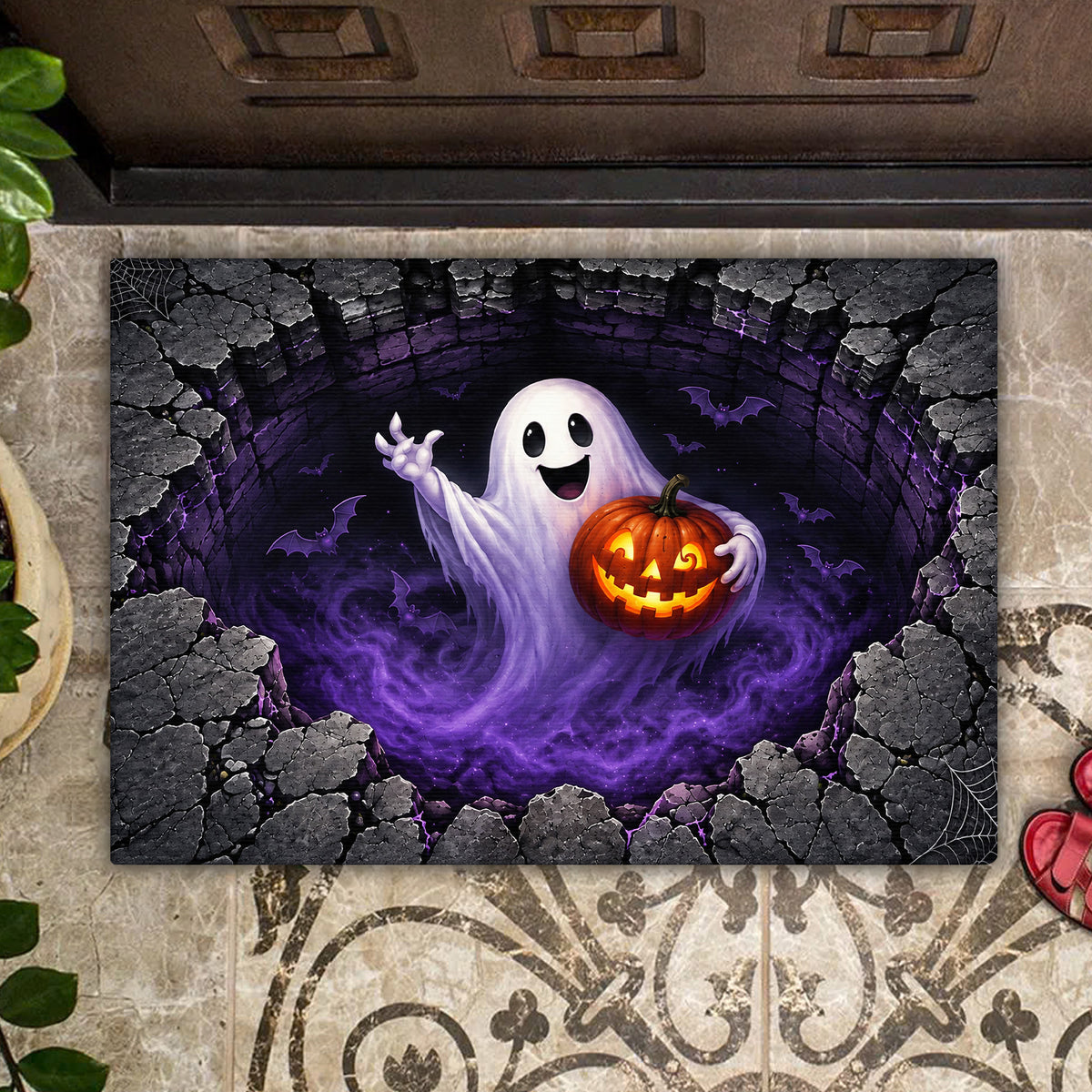 Our Home In Halloween - Personalized Doormat, Custom Halloween Design Doormat, Halloween Gift