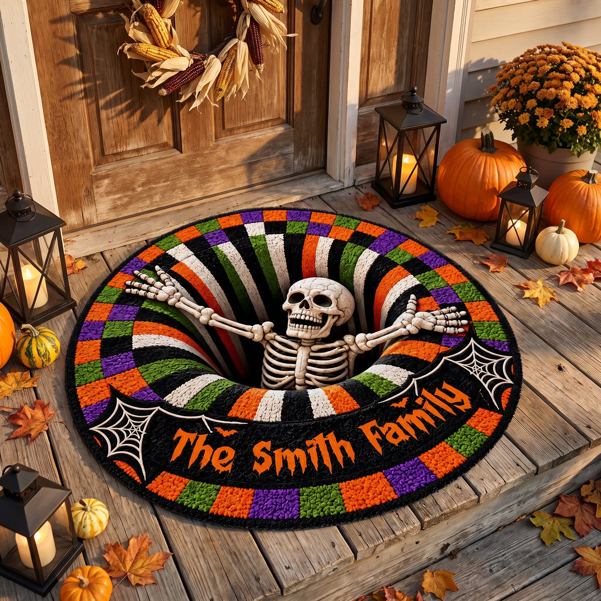 A Spooky Welcome For The Family Who Loves Halloween - Personalized Doormat Custom Shape, Halloween Gift For Family