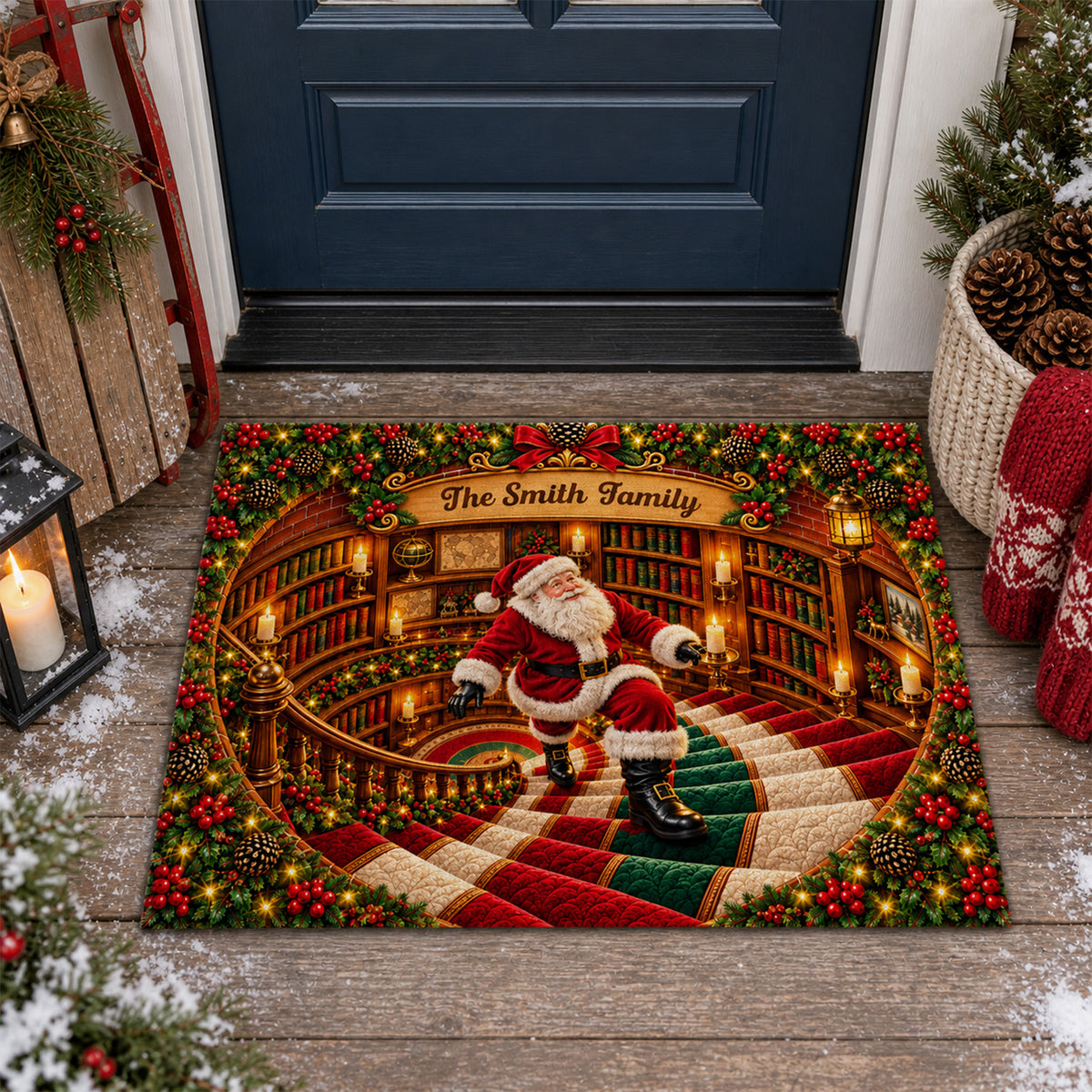 Where Christmas Magic Begins - Personalized Doormat, Custom Family Name 3D Effect Doormat, Christmas Decor