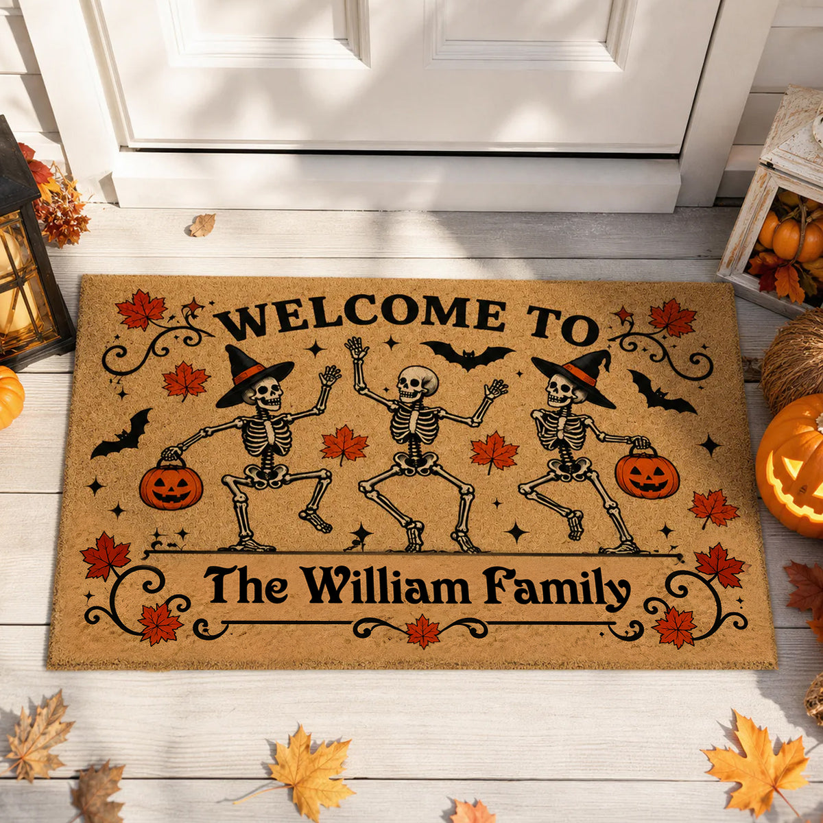 Our Little Bone Crew - Personalized Doormat, Custom Family Name Halloween Doormat, Gift For New House