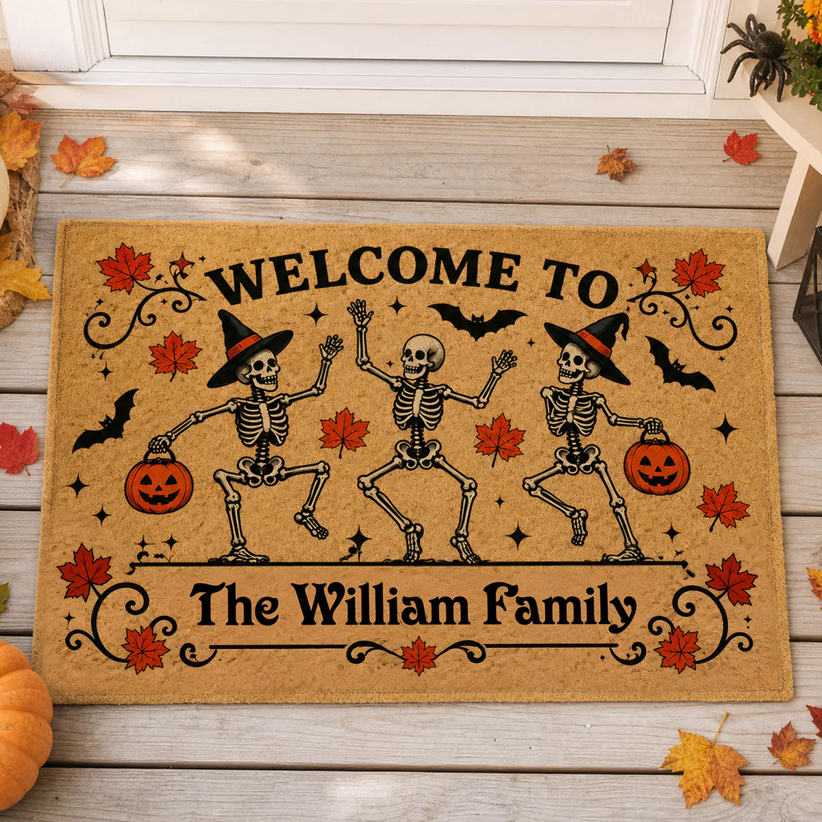 Our Little Bone Crew - Personalized Doormat, Custom Family Name Halloween Doormat, Gift For New House