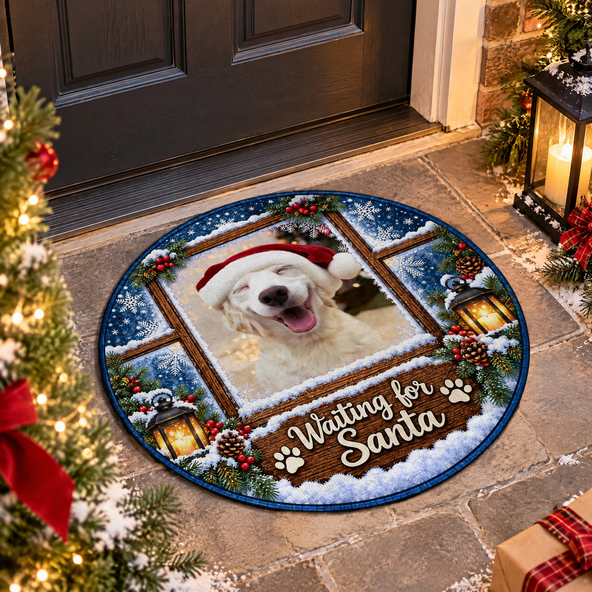 Waiting for Santa Custom Dog - Personalized Doormat, Pet Christmas Rug