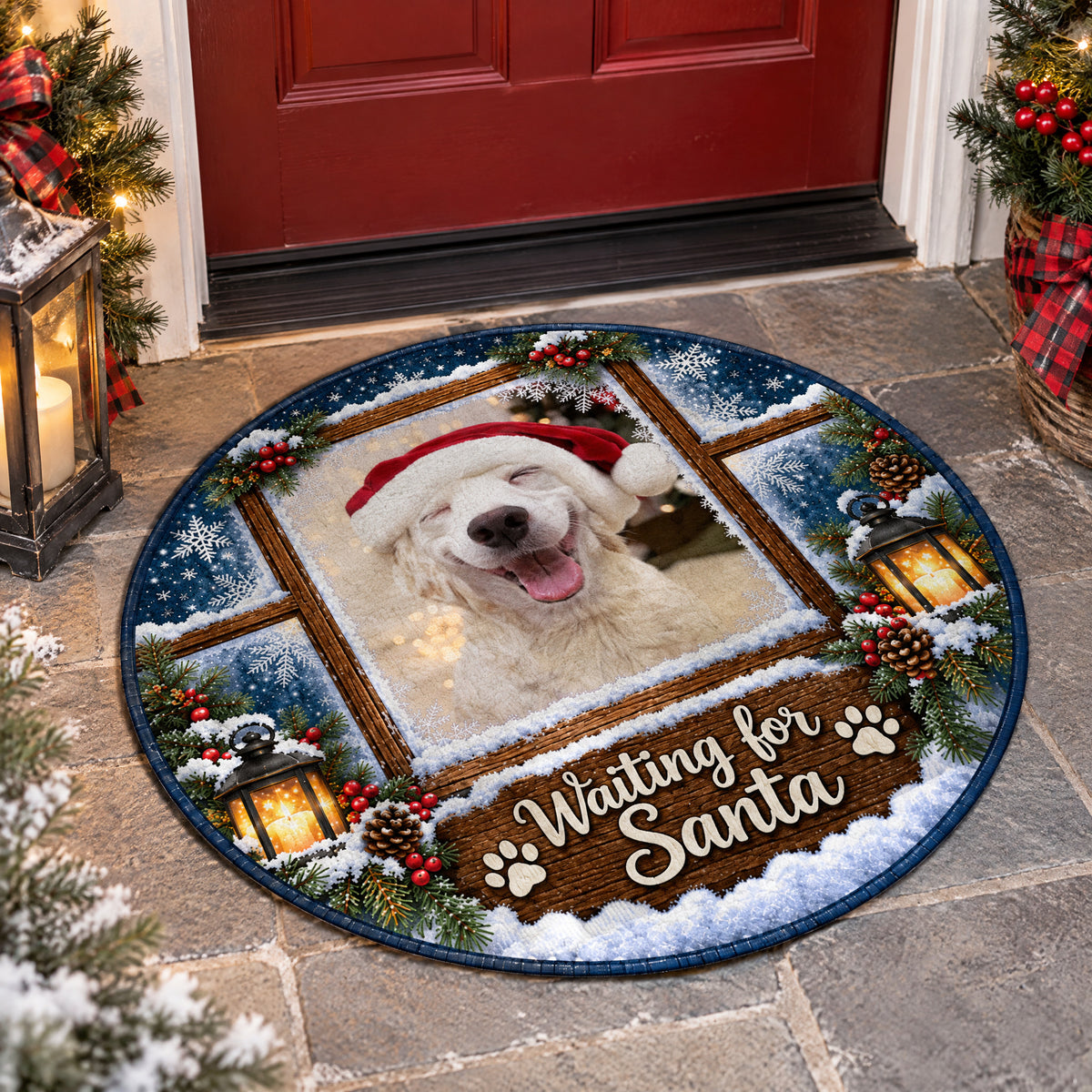 Waiting for Santa Custom Dog - Personalized Doormat, Pet Christmas Rug