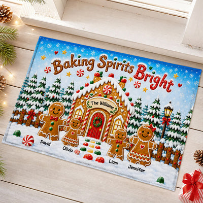 Gingerbread Family Baking Scene - Personalized Doormat For This Christmas