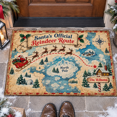 Santa's Official Reindeer Route - Personalized Doormat, Family Christmas Gift, Christmas Home Decor