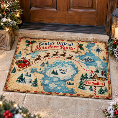 Santa's Official Reindeer Route - Personalized Doormat, Family Christmas Gift, Christmas Home Decor