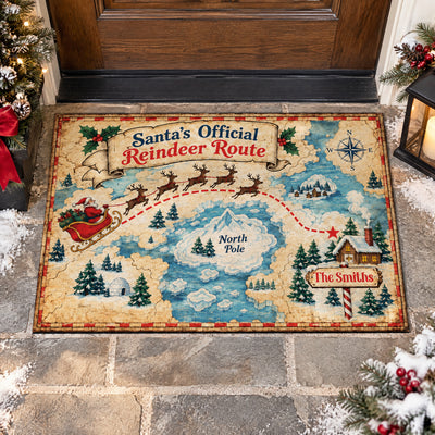 Santa's Official Reindeer Route - Personalized Doormat, Family Christmas Gift, Christmas Home Decor