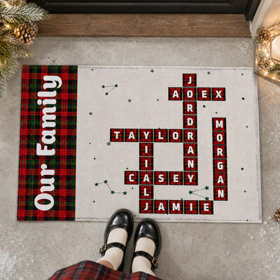 Family At Christmas Together - Personalized Doormat, Custom Family Name Scrabble Christmas Doormat