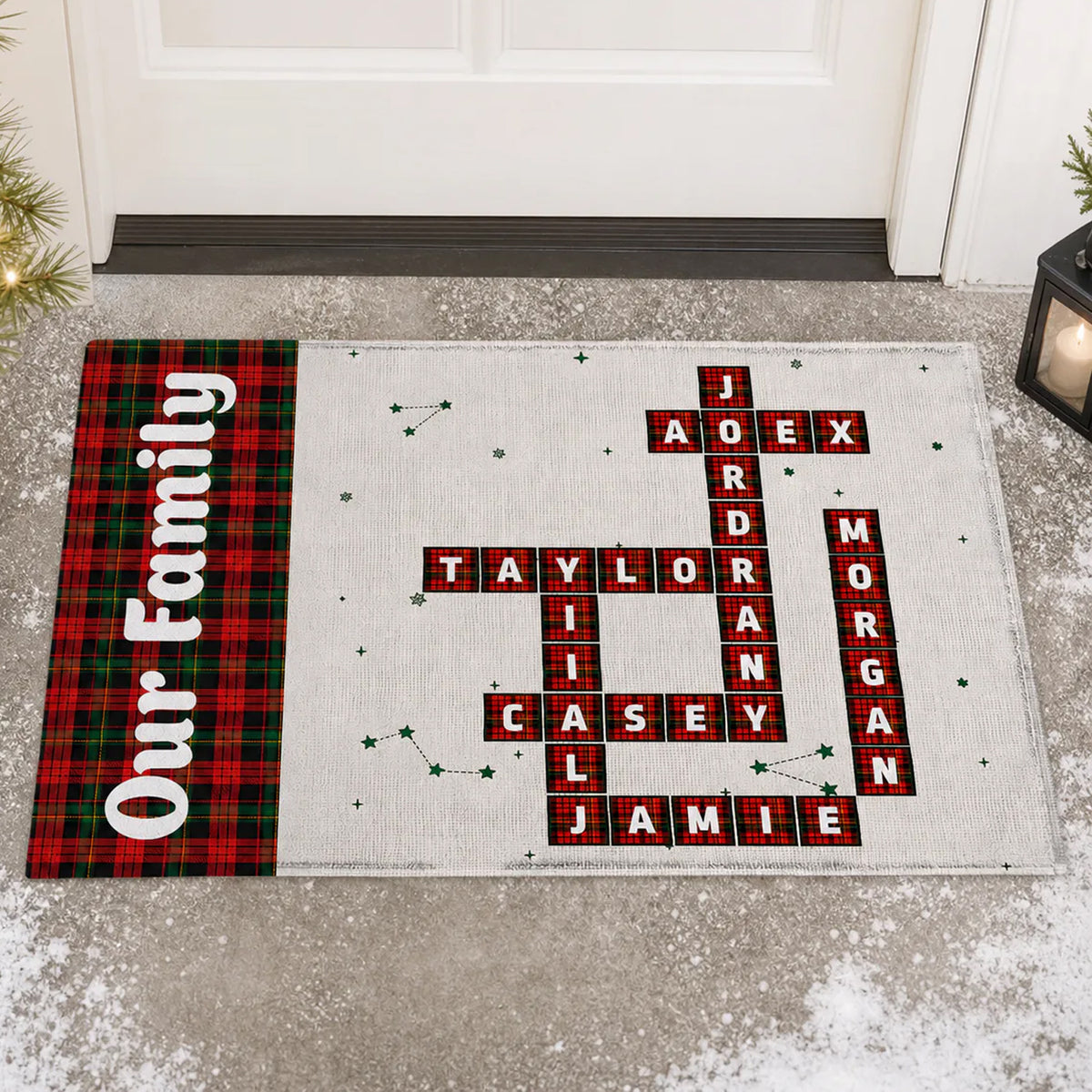Family At Christmas Together - Personalized Doormat, Custom Family Name Scrabble Christmas Doormat