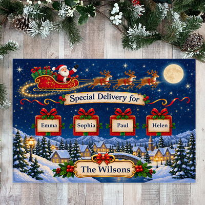 Santa's Sleigh Delivery - Personalized Doormat, Christmas Home Decor, Santa's Sleigh Doormat