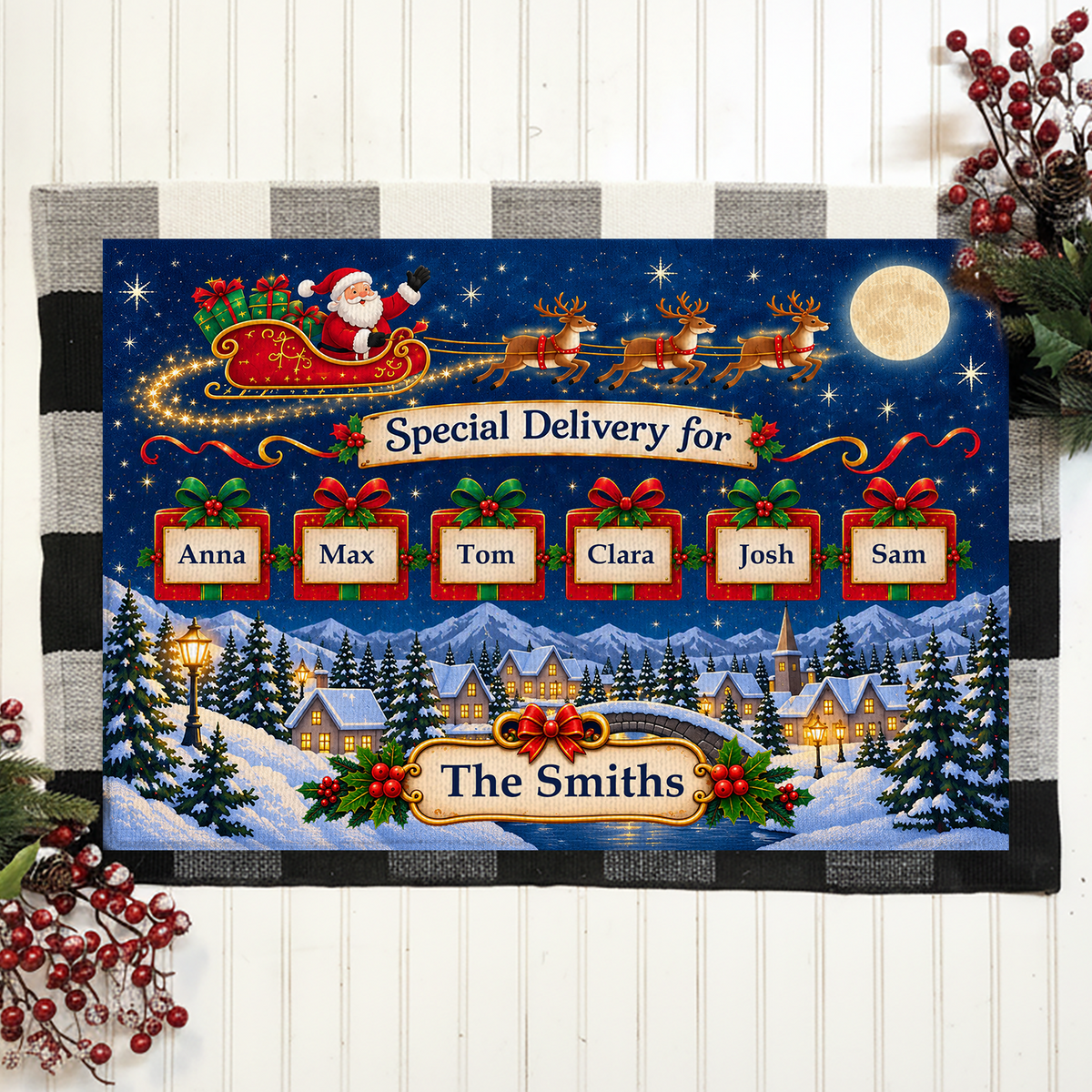 Santa's Sleigh Delivery - Personalized Doormat, Christmas Home Decor, Santa's Sleigh Doormat