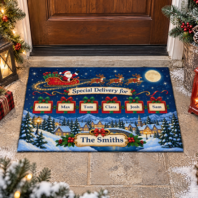 Santa's Sleigh Delivery - Personalized Doormat, Christmas Home Decor, Santa's Sleigh Doormat