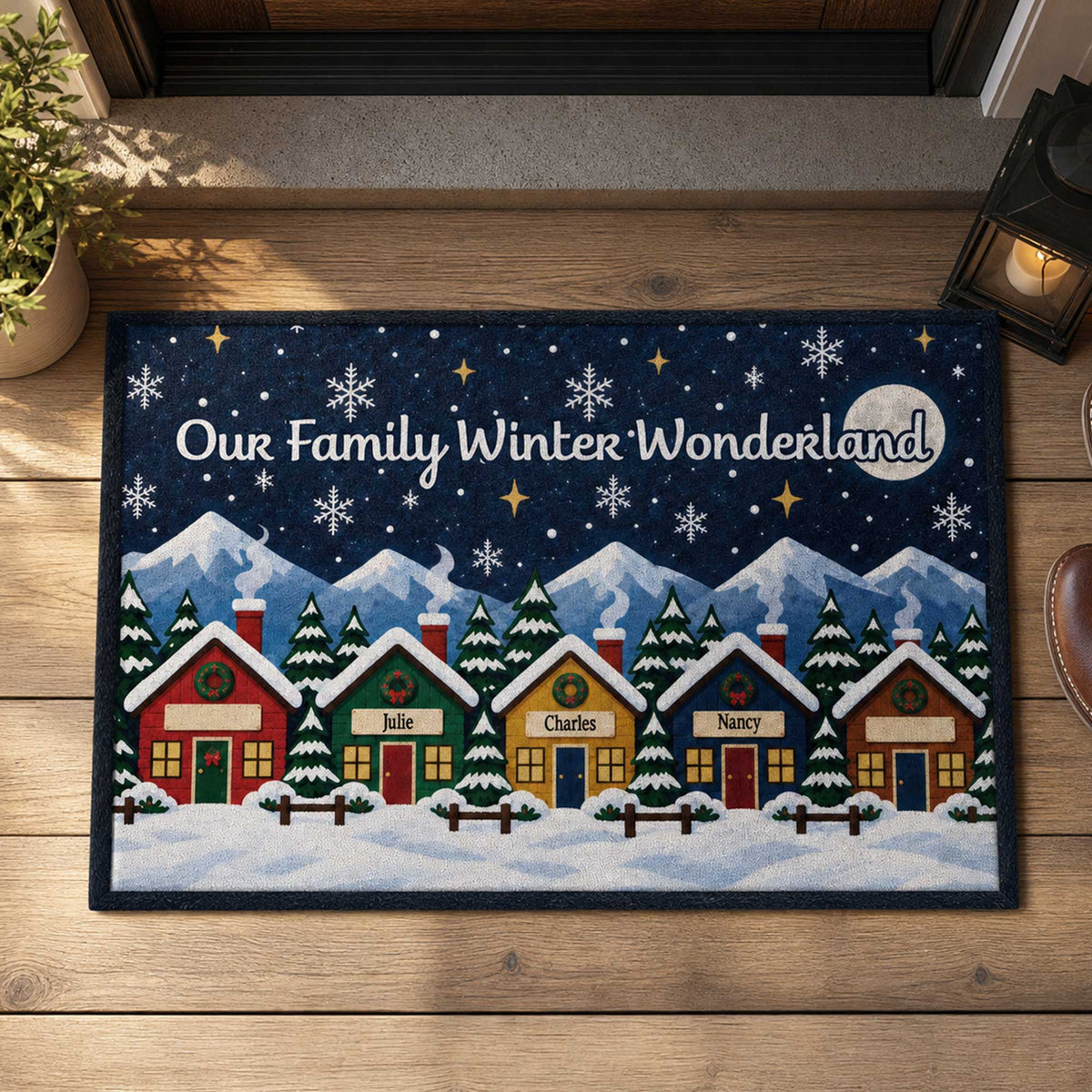 Minimalist Nordic Winter Village Doormat
