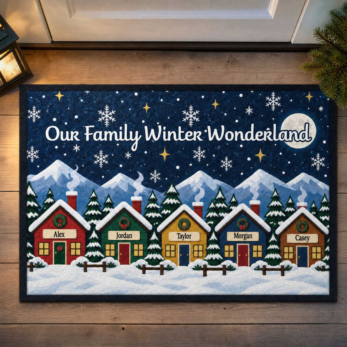 Minimalist Nordic Winter Village Doormat