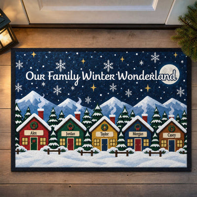 Minimalist Nordic Winter Village Doormat