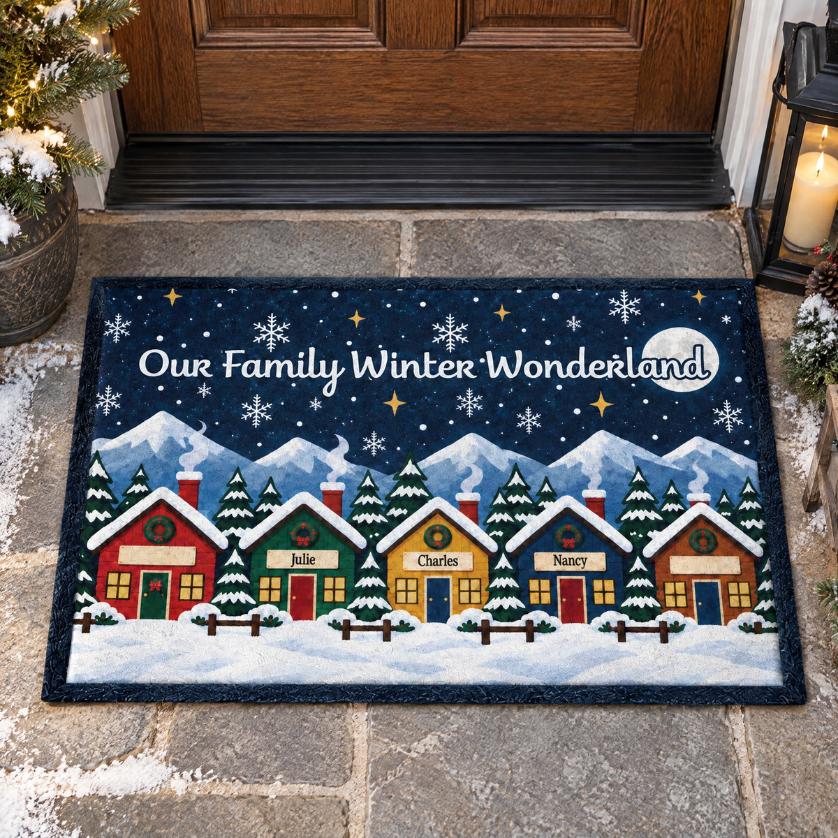 Minimalist Nordic Winter Village Doormat