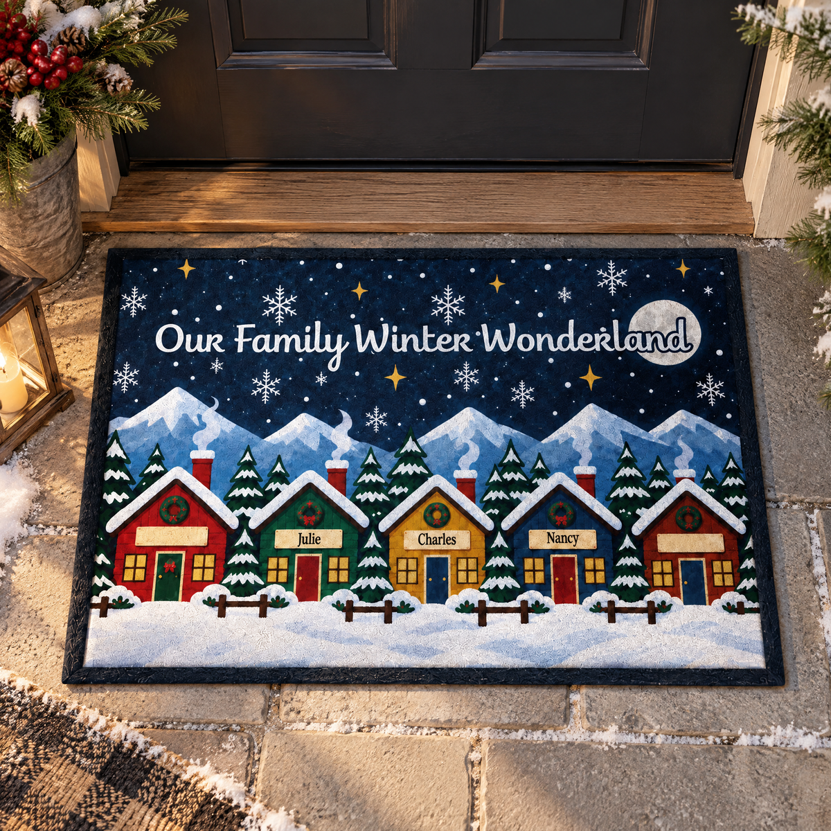 Minimalist Nordic Winter Village Doormat