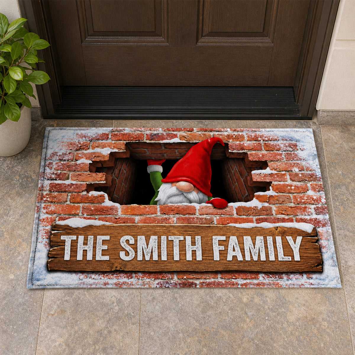 Personalized Family Name Border Gnome For The Holidays Doormat