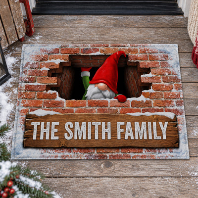 Personalized Family Name Border Gnome For The Holidays Doormat