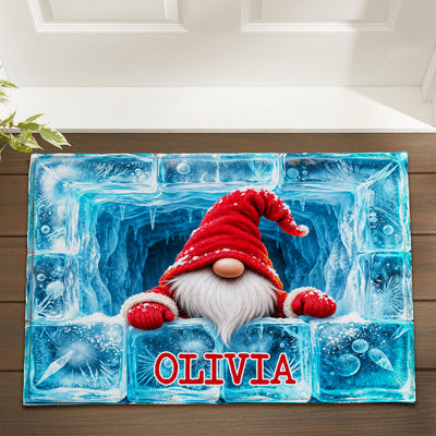 Ice Block  Winter Gnome - Personalized Doormat, Christmas Home Decor