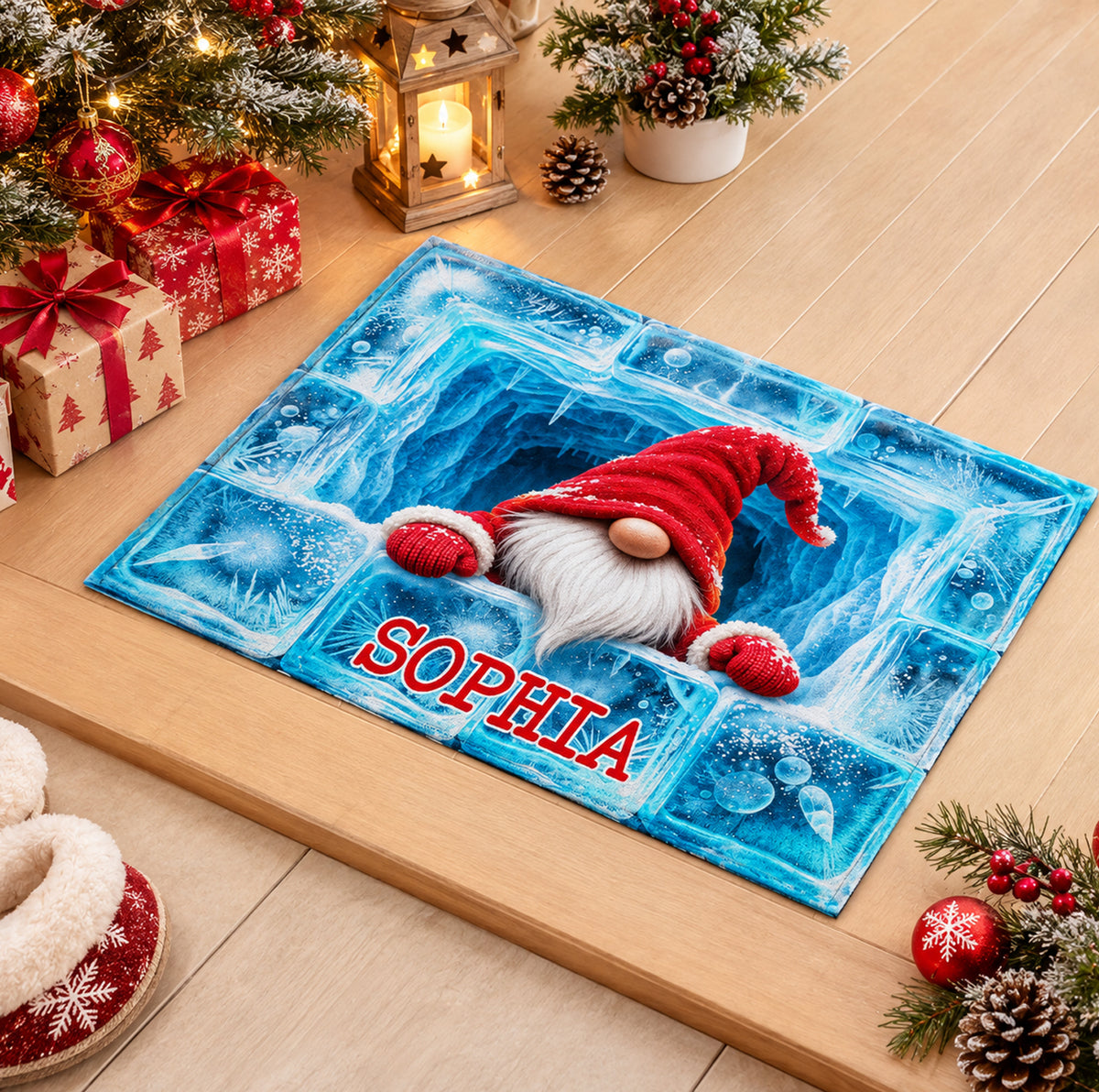 Ice Block  Winter Gnome - Personalized Doormat, Christmas Home Decor