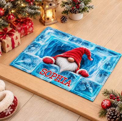 Ice Block  Winter Gnome - Personalized Doormat, Christmas Home Decor