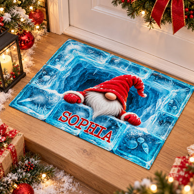 Ice Block  Winter Gnome - Personalized Doormat, Christmas Home Decor