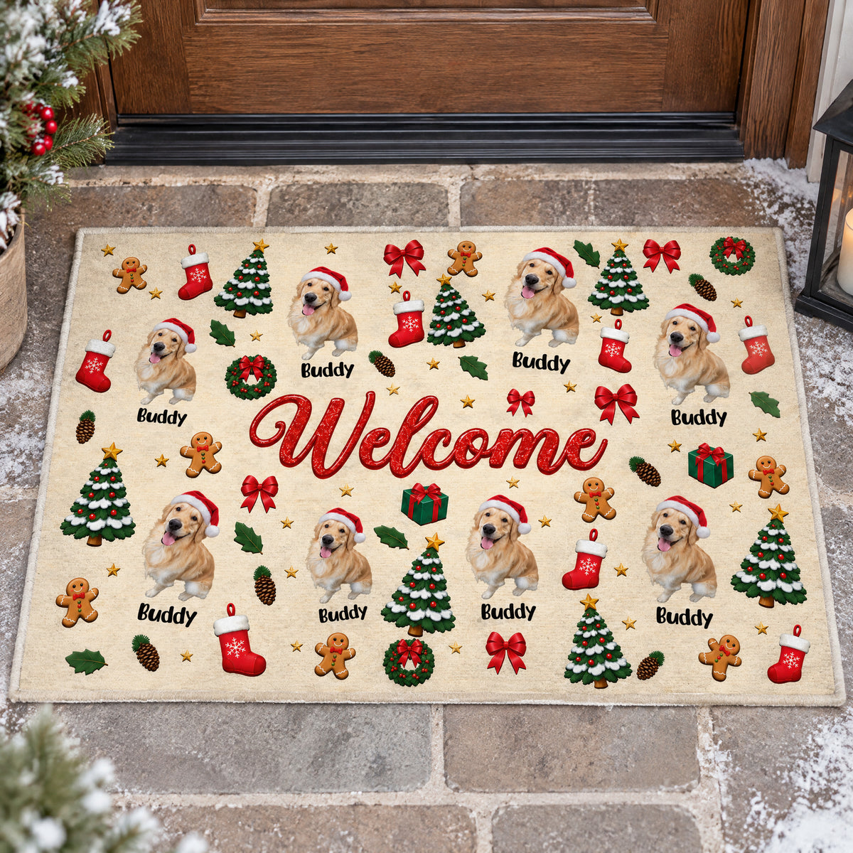 Welcome to Our Pawliday Home - Personalized Doormat, Custom Pet Christmas Doormat, Christmas Decor