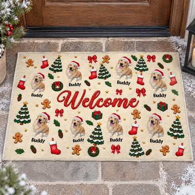 Welcome to Our Pawliday Home - Personalized Doormat, Custom Pet Christmas Doormat, Christmas Decor