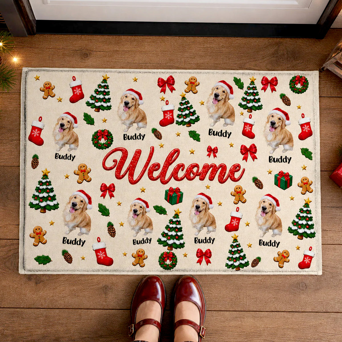 Welcome to Our Pawliday Home - Personalized Doormat, Custom Pet Christmas Doormat, Christmas Decor