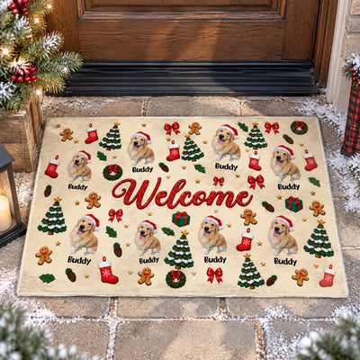Welcome to Our Pawliday Home - Personalized Doormat, Custom Pet Christmas Doormat, Christmas Decor