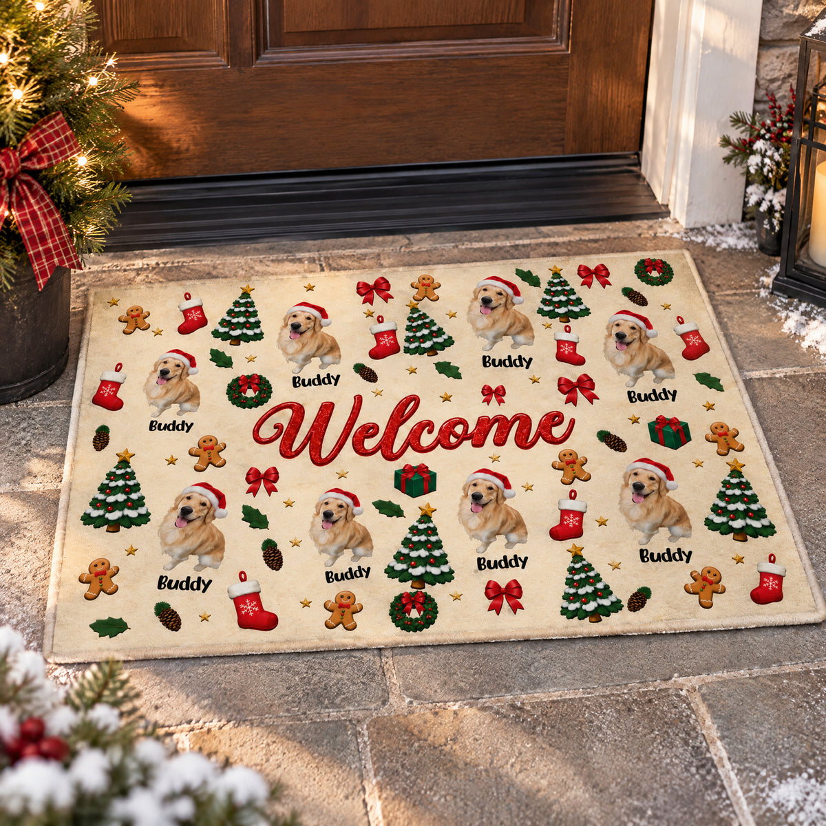 Welcome to Our Pawliday Home - Personalized Doormat, Custom Pet Christmas Doormat, Christmas Decor
