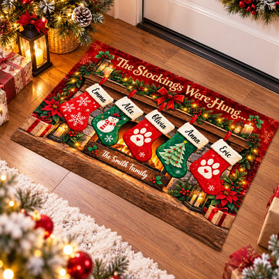 Family Christmas Stockings - Personalized Doormat, Custom Name Christmas Doormat, Christmas Home Decor
