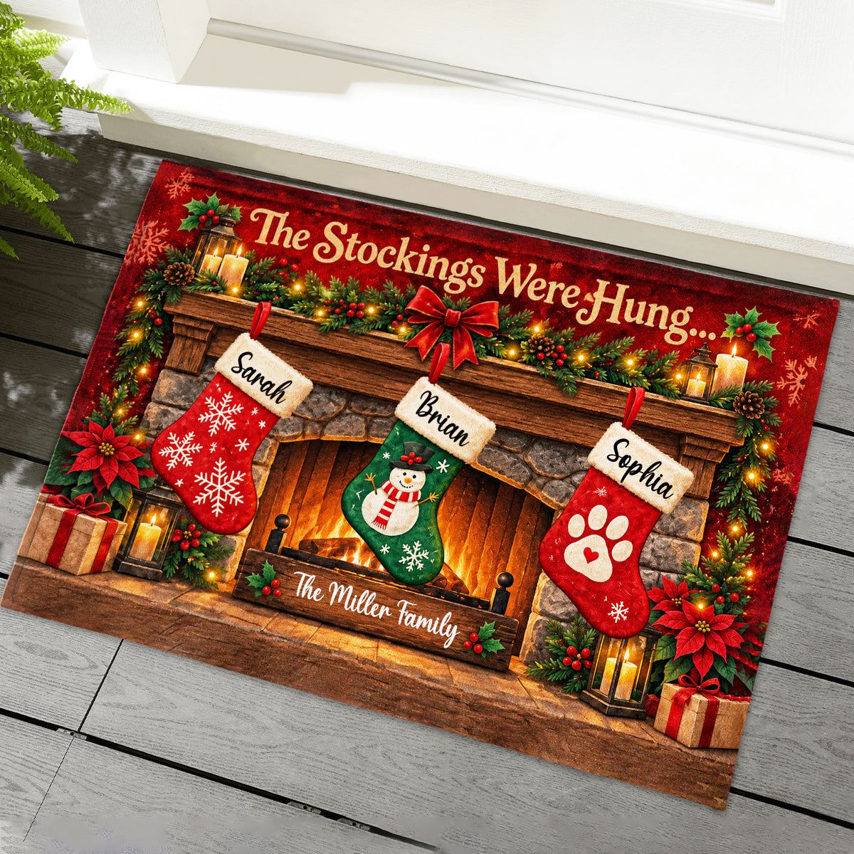 Family Christmas Stockings - Personalized Doormat, Custom Name Christmas Doormat, Christmas Home Decor
