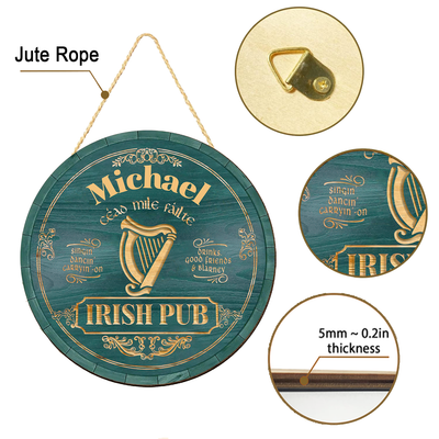 Irish Pub, Clover Sign - Personalized Round Wooden Sign, St. Patrick's