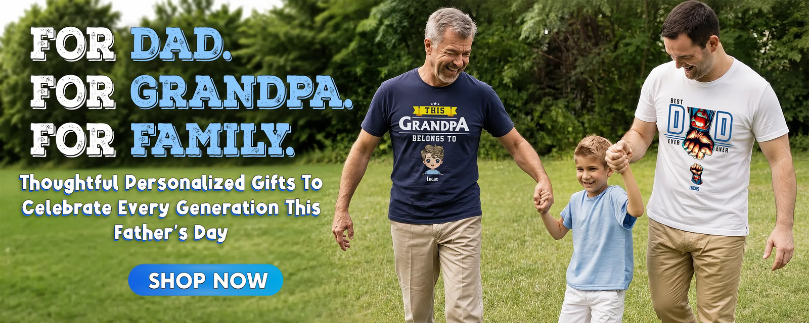 Father's Day sale on customizeaf.com featuring personalized gifts for dad, including custom engraved watches and photo-printed leather wallets.