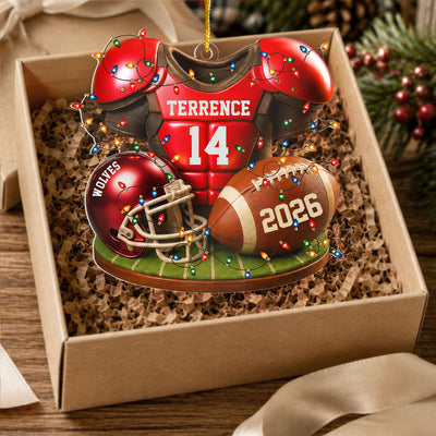 Football Jersey & Helmet - Personalized Acrylic Ornament, Custom Name & Team Football Ornament With Jersey & Helmet