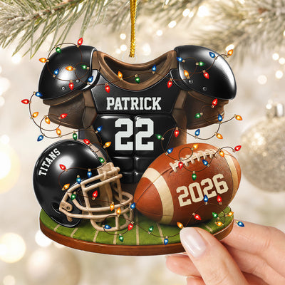 Football Jersey & Helmet - Personalized Acrylic Ornament, Custom Name & Team Football Ornament With Jersey & Helmet