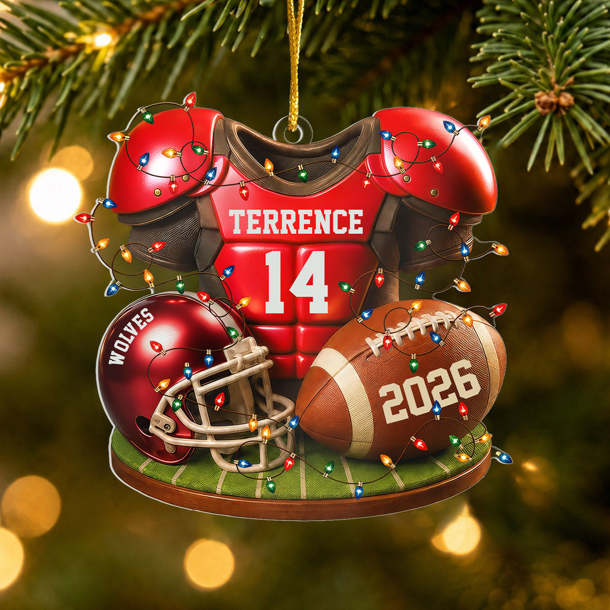 Football Jersey &amp; Helmet - Personalized Acrylic Ornament, Custom Name &amp; Team Football Ornament With Jersey &amp; Helmet