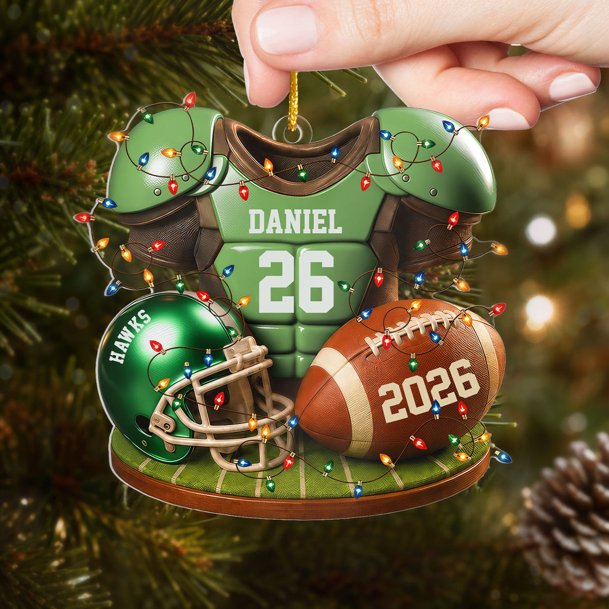 Football Jersey &amp; Helmet - Personalized Acrylic Ornament, Custom Name &amp; Team Football Ornament With Jersey &amp; Helmet
