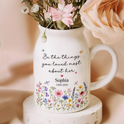 Carry Her Love With You - Personalized Flower Vase, Custom Name And Years Memorial Flower Vase, Sympathy Gift