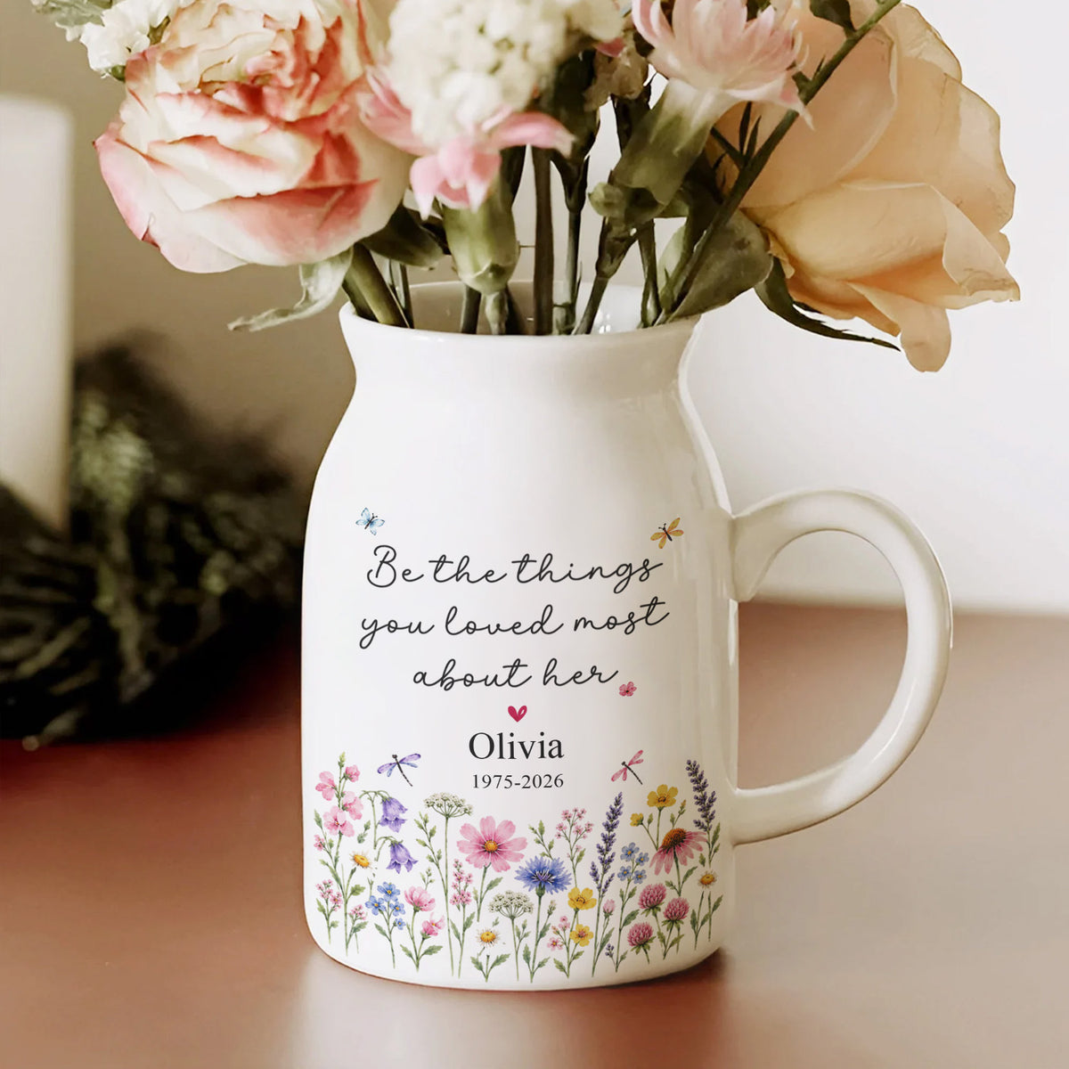 Carry Her Love With You - Personalized Flower Vase, Custom Name And Years Memorial Flower Vase, Sympathy Gift