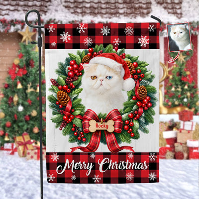 Adorable Pet Merry Christmas - Personalized Garden Flag, Gift For Pet Lovers, Merry Christmas With Custom Water Color Portrait